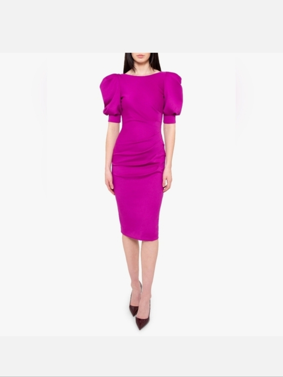 Black Halo Dresses & Skirts - Black Halo Zella Fuchsia Puff-Sleeve Sheath Dress